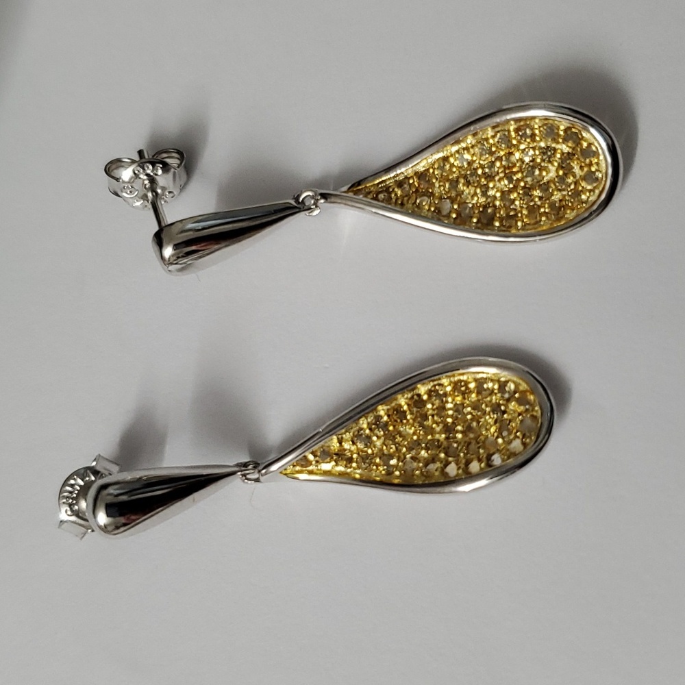 Sterling Silver 925 Citrine Paved Dangle Earrings